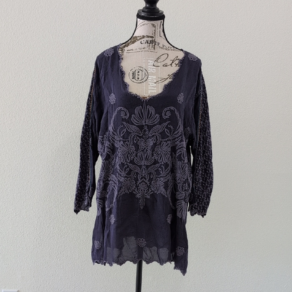 Johnny Was Charcoal Embroidered Tunic